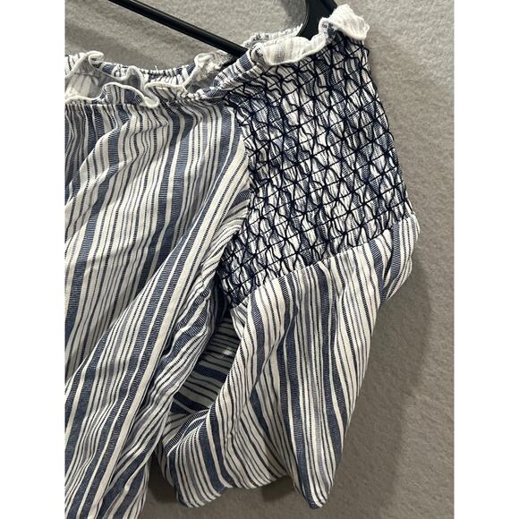 BCX Top Women's XL Blue White Stripe Off Shoulder Front Tie Stretch - Picture 3 of 4